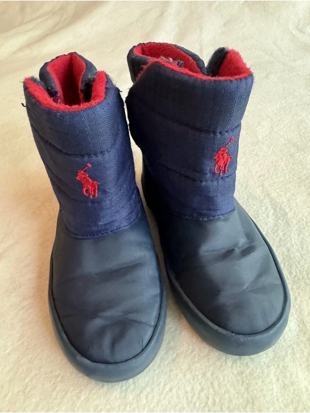Polo Ralph Lauren Toddler Size 8 Navy Blue Red Pony Quilted Puffer Snow Boots